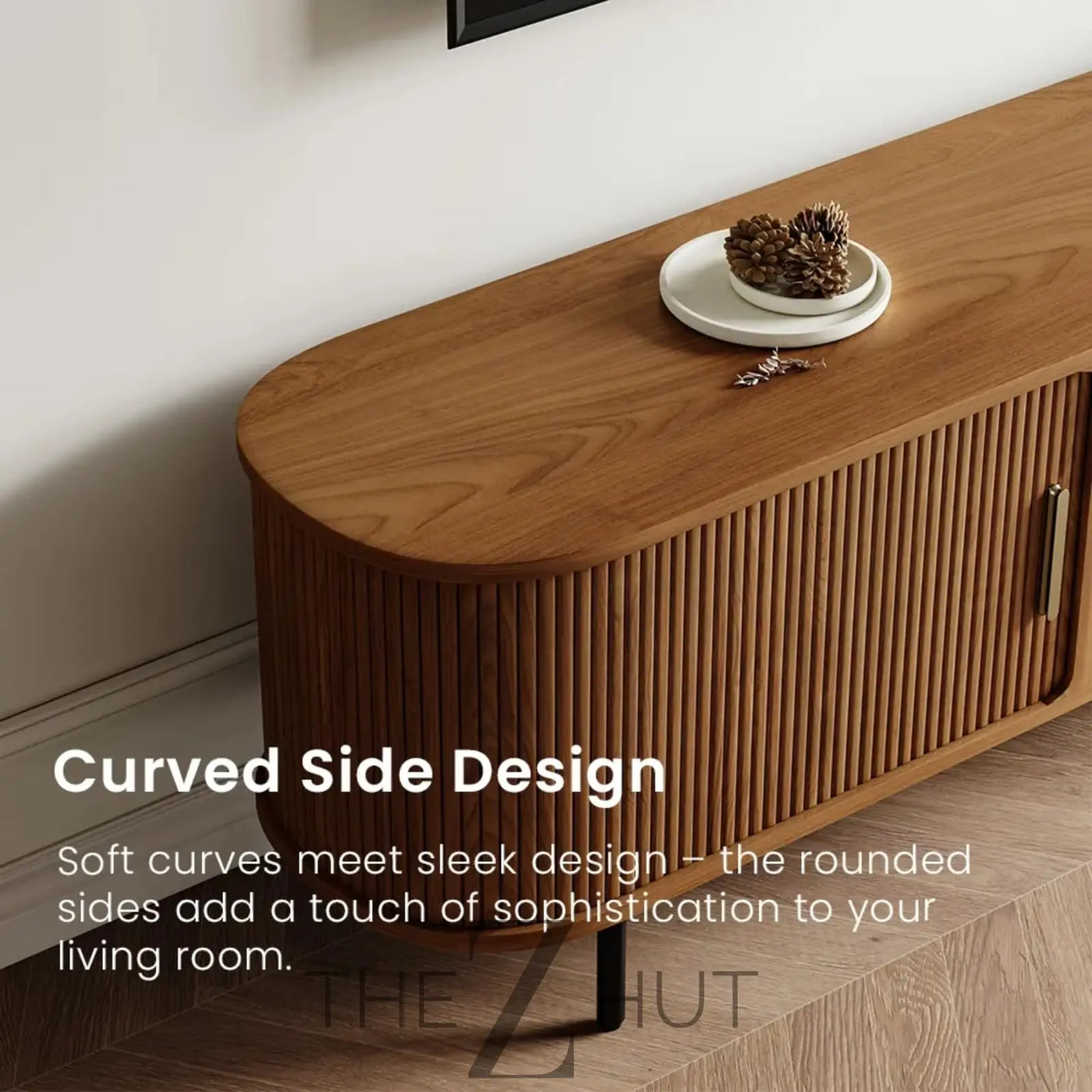 POVISON Sliding Tambour Door TV Stand with LED Lights, Mid Century Modern TV Console, Wood Media Console, Entertainment Center with Storage Cabinet, Fully-Assembled (Walnut, 118.11") THE Z HUT