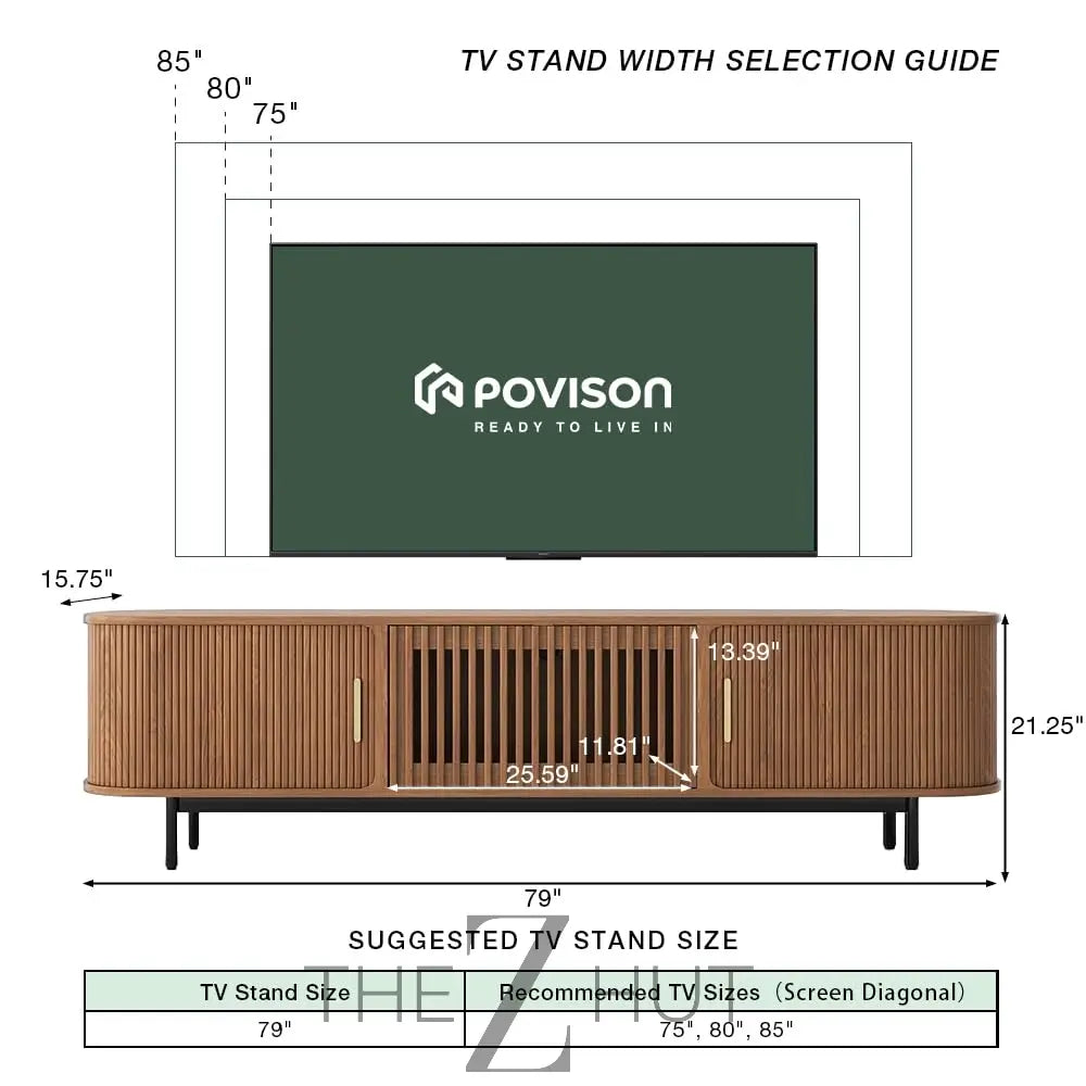 POVISON Sliding Tambour Door TV Stand with LED Lights, Mid Century Modern TV Console, Wood Media Console, Entertainment Center with Storage Cabinet, Fully-Assembled (Walnut, 118.11") THE Z HUT