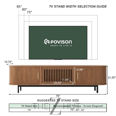 POVISON Sliding Tambour Door TV Stand with LED Lights, Mid Century Modern TV Console, Wood Media Console, Entertainment Center with Storage Cabinet, Fully-Assembled (Walnut, 118.11") THE Z HUT