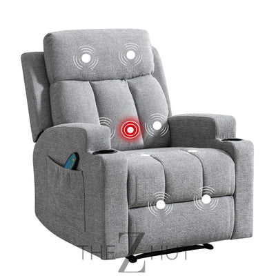 Phoenix Home Manual Recliner Chair with Massage and Heat Ergonomic Overstuffed Breathable Fabric Reclining Chair with 2 Side Pockets, 2 Cup Holders, Remote Control, Living Room, Bedroom,Dark Gray THE Z HUT