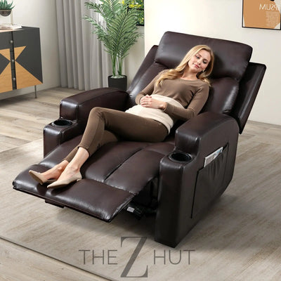 Phoenix Home Manual Recliner Chair with Massage and Heat Ergonomic Overstuffed Breathable Fabric Reclining Chair with 2 Side Pockets, 2 Cup Holders, Remote Control, Living Room, Bedroom,Dark Gray THE Z HUT