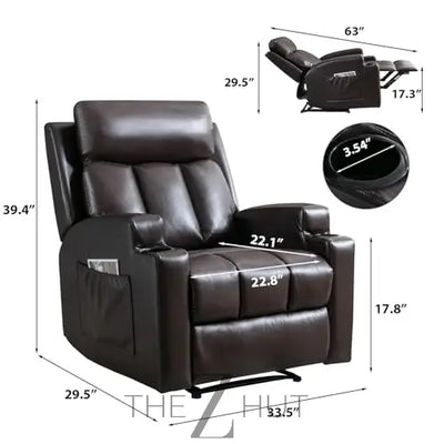 Phoenix Home Manual Recliner Chair with Massage and Heat Ergonomic Overstuffed Breathable Fabric Reclining Chair with 2 Side Pockets, 2 Cup Holders, Remote Control, Living Room, Bedroom,Dark Gray THE Z HUT