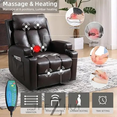 Phoenix Home Manual Recliner Chair with Massage and Heat Ergonomic Overstuffed Breathable Fabric Reclining Chair with 2 Side Pockets, 2 Cup Holders, Remote Control, Living Room, Bedroom,Dark Gray THE Z HUT
