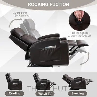 Phoenix Home Manual Recliner Chair with Massage and Heat Ergonomic Overstuffed Breathable Fabric Reclining Chair with 2 Side Pockets, 2 Cup Holders, Remote Control, Living Room, Bedroom,Dark Gray THE Z HUT