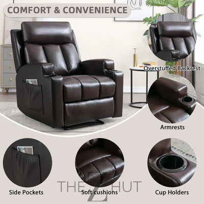 Phoenix Home Manual Recliner Chair with Massage and Heat Ergonomic Overstuffed Breathable Fabric Reclining Chair with 2 Side Pockets, 2 Cup Holders, Remote Control, Living Room, Bedroom,Dark Gray THE Z HUT