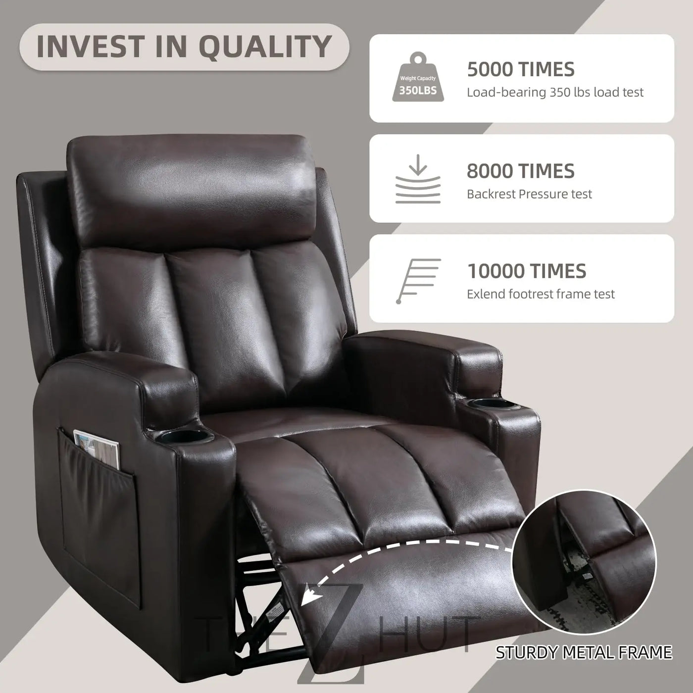 Phoenix Home Manual Recliner Chair with Massage and Heat Ergonomic Overstuffed Breathable Fabric Reclining Chair with 2 Side Pockets, 2 Cup Holders, Remote Control, Living Room, Bedroom,Dark Gray THE Z HUT