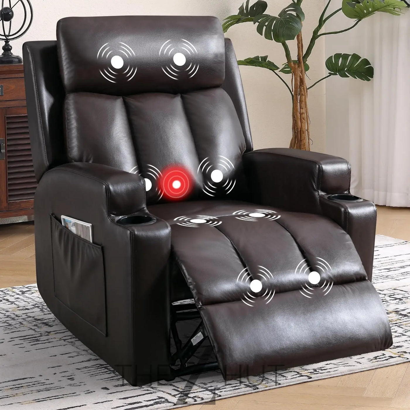 Phoenix Home Manual Recliner Chair with Massage and Heat Ergonomic Overstuffed Breathable Fabric Reclining Chair with 2 Side Pockets, 2 Cup Holders, Remote Control, Living Room, Bedroom,Dark Gray THE Z HUT
