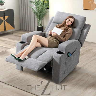 Phoenix Home Manual Recliner Chair with Massage and Heat Ergonomic Overstuffed Breathable Fabric Reclining Chair with 2 Side Pockets, 2 Cup Holders, Remote Control, Living Room, Bedroom,Dark Gray THE Z HUT