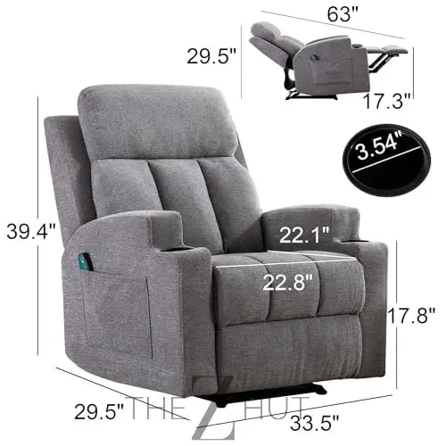 Phoenix Home Manual Recliner Chair with Massage and Heat Ergonomic Overstuffed Breathable Fabric Reclining Chair with 2 Side Pockets, 2 Cup Holders, Remote Control, Living Room, Bedroom,Dark Gray THE Z HUT