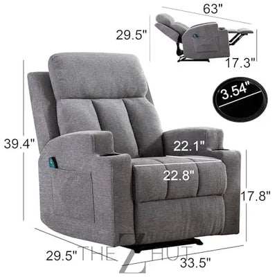 Phoenix Home Manual Recliner Chair with Massage and Heat Ergonomic Overstuffed Breathable Fabric Reclining Chair with 2 Side Pockets, 2 Cup Holders, Remote Control, Living Room, Bedroom,Dark Gray THE Z HUT