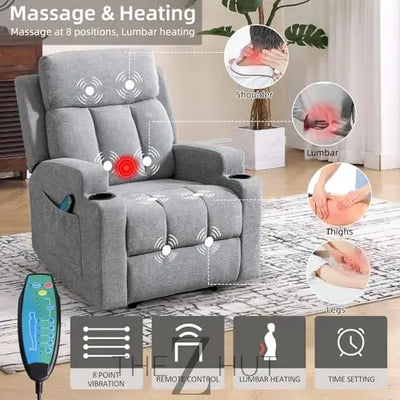 Phoenix Home Manual Recliner Chair with Massage and Heat Ergonomic Overstuffed Breathable Fabric Reclining Chair with 2 Side Pockets, 2 Cup Holders, Remote Control, Living Room, Bedroom,Dark Gray THE Z HUT