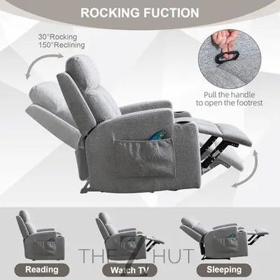 Phoenix Home Manual Recliner Chair with Massage and Heat Ergonomic Overstuffed Breathable Fabric Reclining Chair with 2 Side Pockets, 2 Cup Holders, Remote Control, Living Room, Bedroom,Dark Gray THE Z HUT