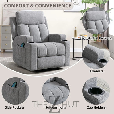 Phoenix Home Manual Recliner Chair with Massage and Heat Ergonomic Overstuffed Breathable Fabric Reclining Chair with 2 Side Pockets, 2 Cup Holders, Remote Control, Living Room, Bedroom,Dark Gray THE Z HUT