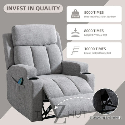 Phoenix Home Manual Recliner Chair with Massage and Heat Ergonomic Overstuffed Breathable Fabric Reclining Chair with 2 Side Pockets, 2 Cup Holders, Remote Control, Living Room, Bedroom,Dark Gray THE Z HUT