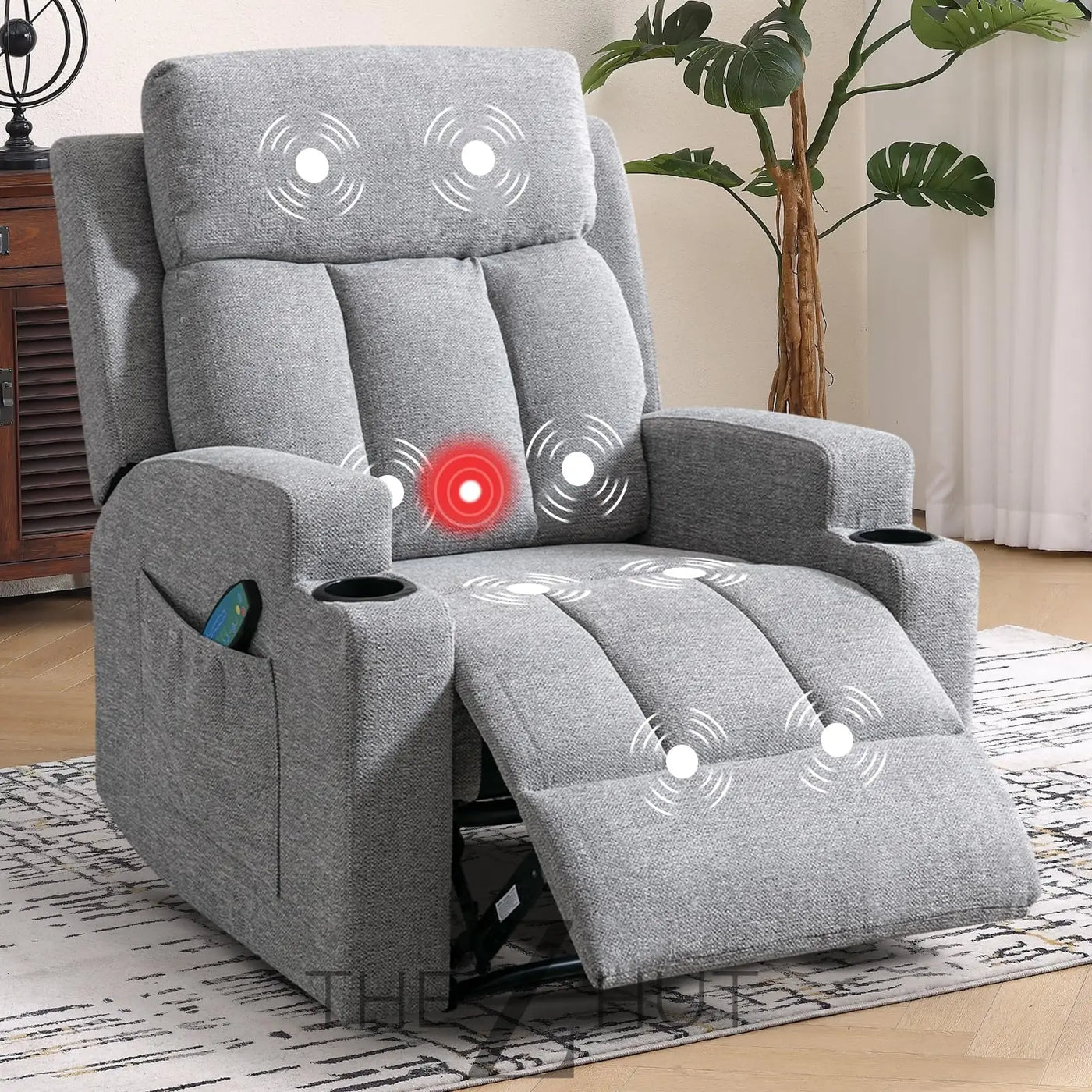Phoenix Home Manual Recliner Chair with Massage and Heat Ergonomic Overstuffed Breathable Fabric Reclining Chair with 2 Side Pockets, 2 Cup Holders, Remote Control, Living Room, Bedroom,Dark Gray THE Z HUT