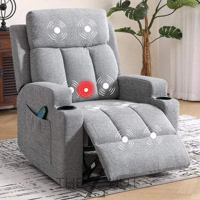 Phoenix Home Manual Recliner Chair with Massage and Heat Ergonomic Overstuffed Breathable Fabric Reclining Chair with 2 Side Pockets, 2 Cup Holders, Remote Control, Living Room, Bedroom,Dark Gray THE Z HUT