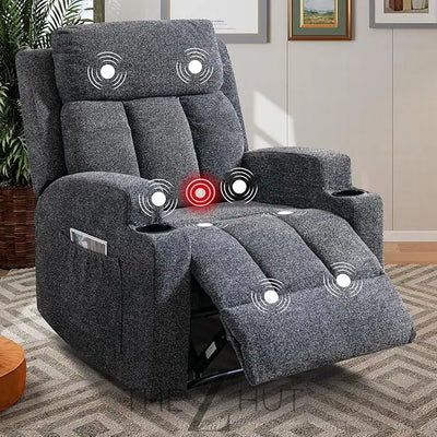 Phoenix Home Manual Recliner Chair with Massage and Heat Ergonomic Overstuffed Breathable Fabric Reclining Chair with 2 Side Pockets, 2 Cup Holders, Remote Control, Living Room, Bedroom,Dark Gray THE Z HUT