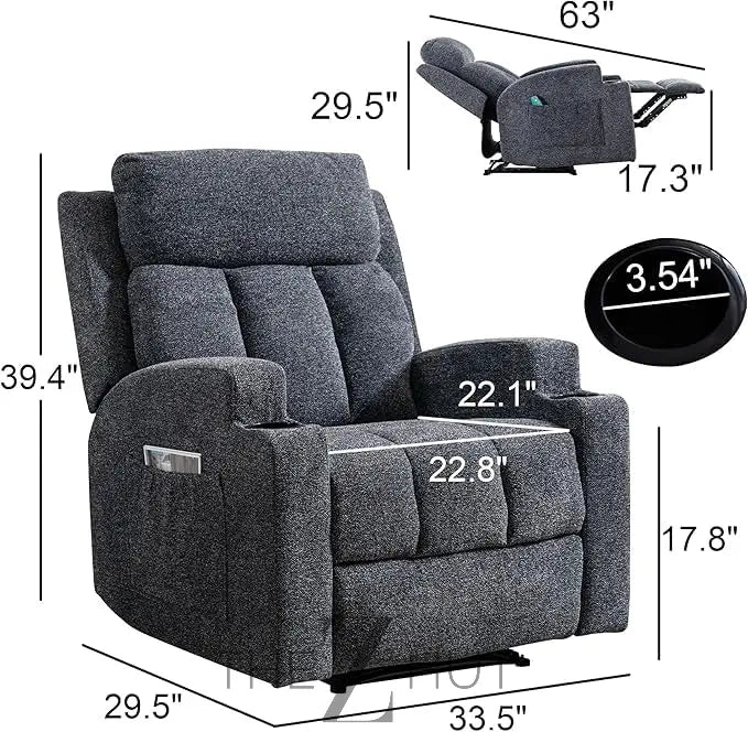 Phoenix Home Manual Recliner Chair with Massage and Heat Ergonomic Overstuffed Breathable Fabric Reclining Chair with 2 Side Pockets, 2 Cup Holders, Remote Control, Living Room, Bedroom,Dark Gray THE Z HUT