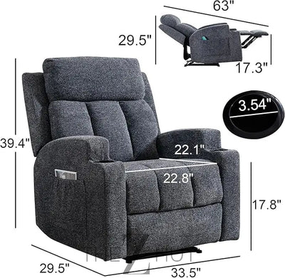 Phoenix Home Manual Recliner Chair with Massage and Heat Ergonomic Overstuffed Breathable Fabric Reclining Chair with 2 Side Pockets, 2 Cup Holders, Remote Control, Living Room, Bedroom,Dark Gray THE Z HUT