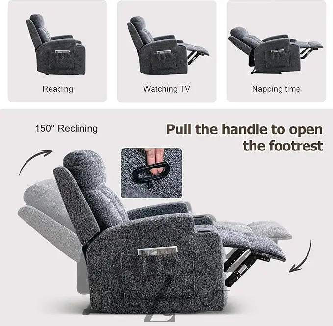 Phoenix Home Manual Recliner Chair with Massage and Heat Ergonomic Overstuffed Breathable Fabric Reclining Chair with 2 Side Pockets, 2 Cup Holders, Remote Control, Living Room, Bedroom,Dark Gray THE Z HUT