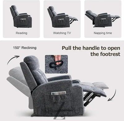 Phoenix Home Manual Recliner Chair with Massage and Heat Ergonomic Overstuffed Breathable Fabric Reclining Chair with 2 Side Pockets, 2 Cup Holders, Remote Control, Living Room, Bedroom,Dark Gray THE Z HUT