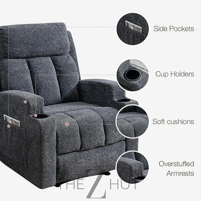 Phoenix Home Manual Recliner Chair with Massage and Heat Ergonomic Overstuffed Breathable Fabric Reclining Chair with 2 Side Pockets, 2 Cup Holders, Remote Control, Living Room, Bedroom,Dark Gray THE Z HUT