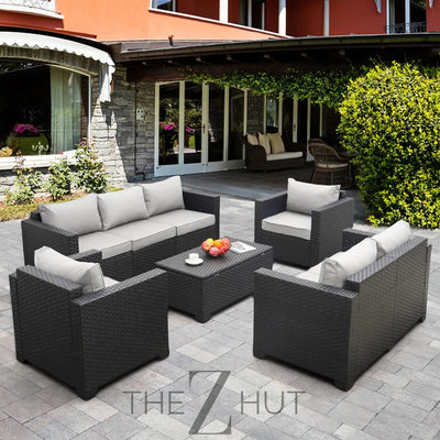 Rattaner 5-Piece Patio Furniture Sofa Set Outdoor Wicker Sectional Couch with Storage Table Non-Slip Cushions Furniture Covers, Grey THE Z HUT