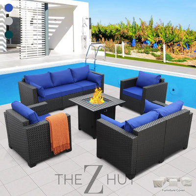 Rattaner 5-Piece Patio Furniture Sofa Set Outdoor Wicker Sectional Couch with Storage Table Non-Slip Cushions Furniture Covers, Grey THE Z HUT