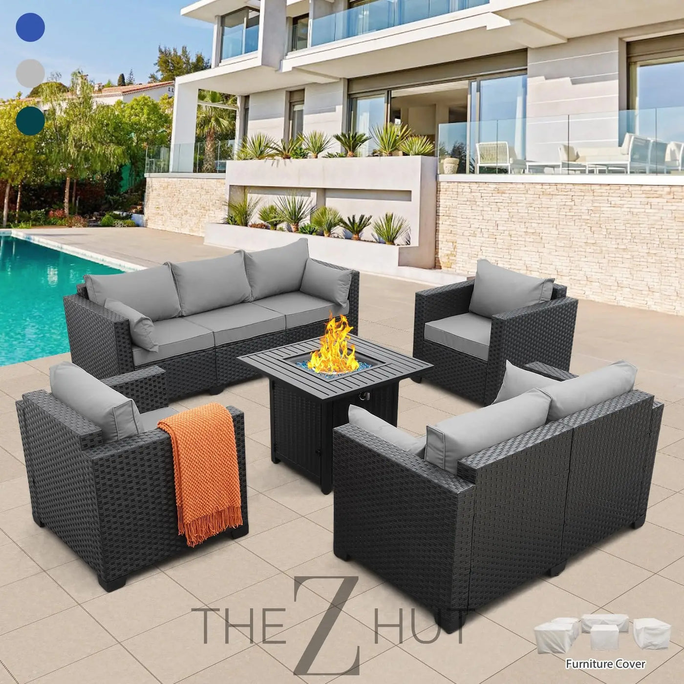 Rattaner 5-Piece Patio Furniture Sofa Set Outdoor Wicker Sectional Couch with Storage Table Non-Slip Cushions Furniture Covers, Grey THE Z HUT