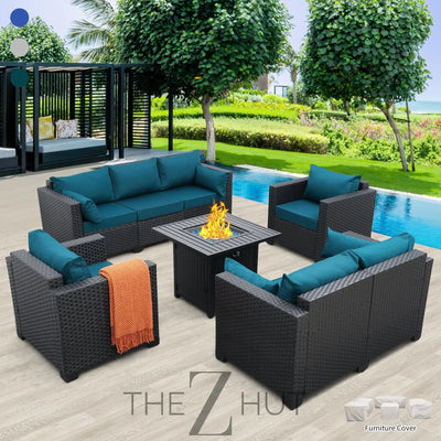 Rattaner 5-Piece Patio Furniture Sofa Set Outdoor Wicker Sectional Couch with Storage Table Non-Slip Cushions Furniture Covers, Grey THE Z HUT