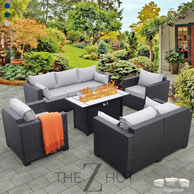 Rattaner 5-Piece Patio Furniture Sofa Set Outdoor Wicker Sectional Couch with Storage Table Non-Slip Cushions Furniture Covers, Grey THE Z HUT