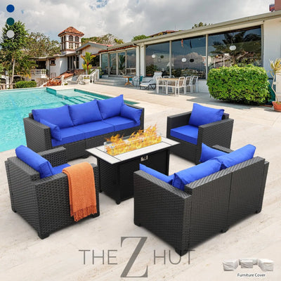 Rattaner 5-Piece Patio Furniture Sofa Set Outdoor Wicker Sectional Couch with Storage Table Non-Slip Cushions Furniture Covers, Grey THE Z HUT
