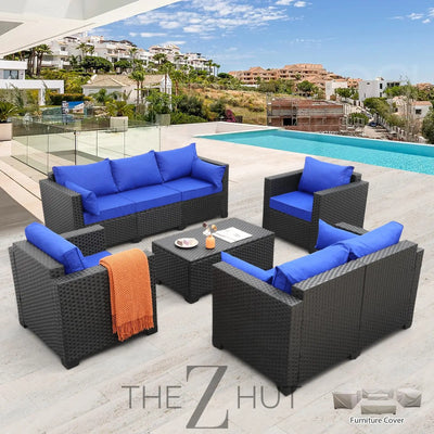 Rattaner 5-Piece Patio Furniture Sofa Set Outdoor Wicker Sectional Couch with Storage Table Non-Slip Cushions Furniture Covers, Grey THE Z HUT