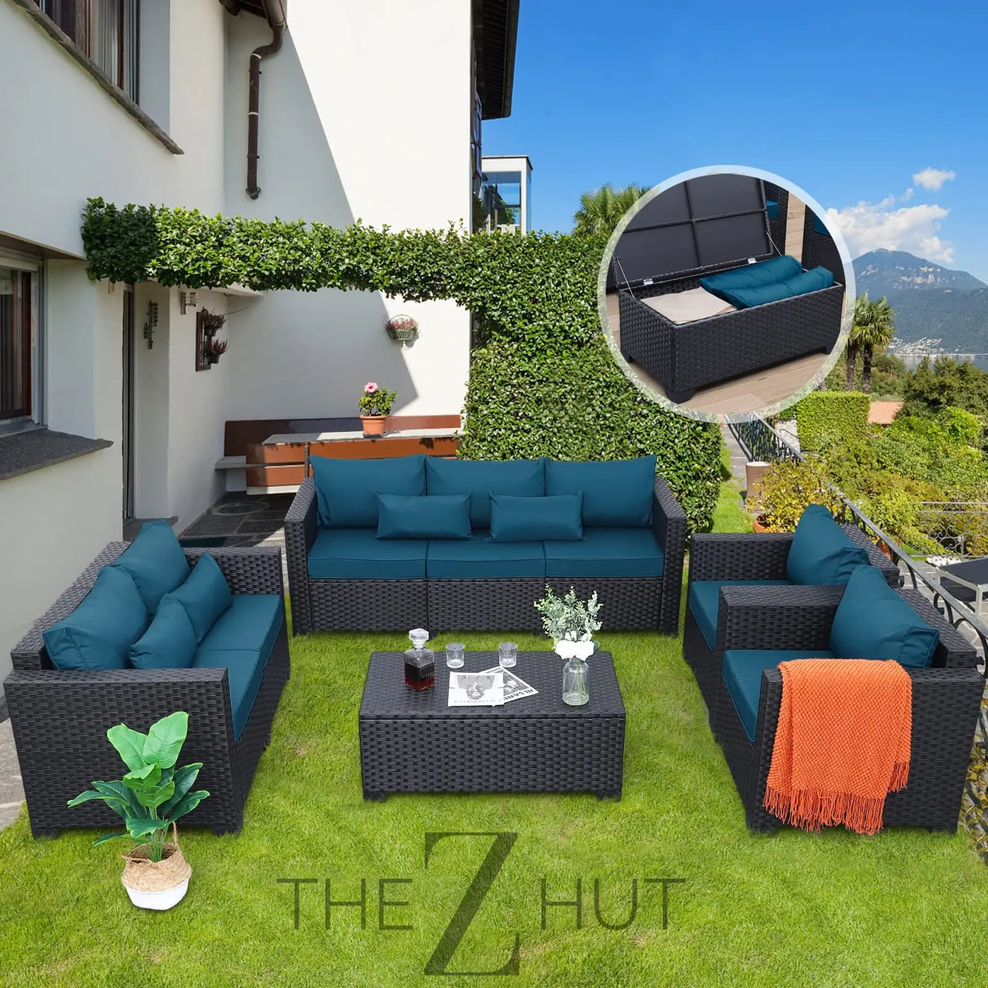 Rattaner 5-Piece Patio Furniture Sofa Set Outdoor Wicker Sectional Couch with Storage Table Non-Slip Cushions Furniture Covers, Grey THE Z HUT