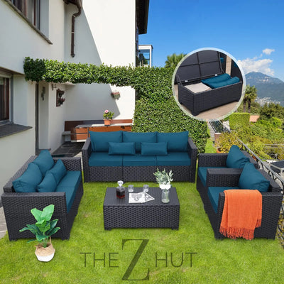 Rattaner 5-Piece Patio Furniture Sofa Set Outdoor Wicker Sectional Couch with Storage Table Non-Slip Cushions Furniture Covers, Grey THE Z HUT