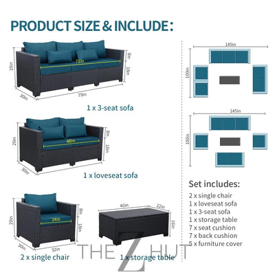 Rattaner 5-Piece Patio Furniture Sofa Set Outdoor Wicker Sectional Couch with Storage Table Non-Slip Cushions Furniture Covers, Grey THE Z HUT