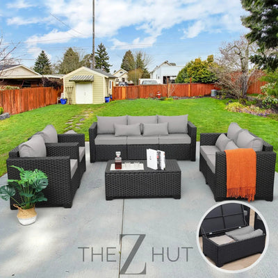 Rattaner 5-Piece Patio Furniture Sofa Set Outdoor Wicker Sectional Couch with Storage Table Non-Slip Cushions Furniture Covers, Grey THE Z HUT