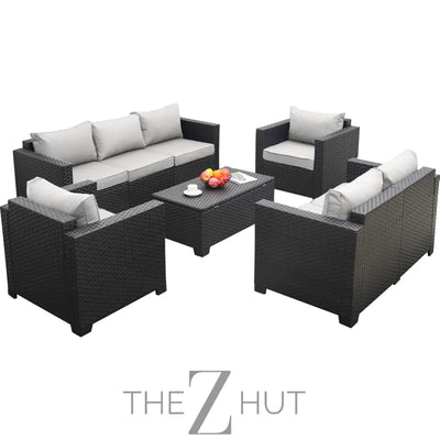 Rattaner 5-Piece Patio Furniture Sofa Set Outdoor Wicker Sectional Couch with Storage Table Non-Slip Cushions Furniture Covers, Grey THE Z HUT