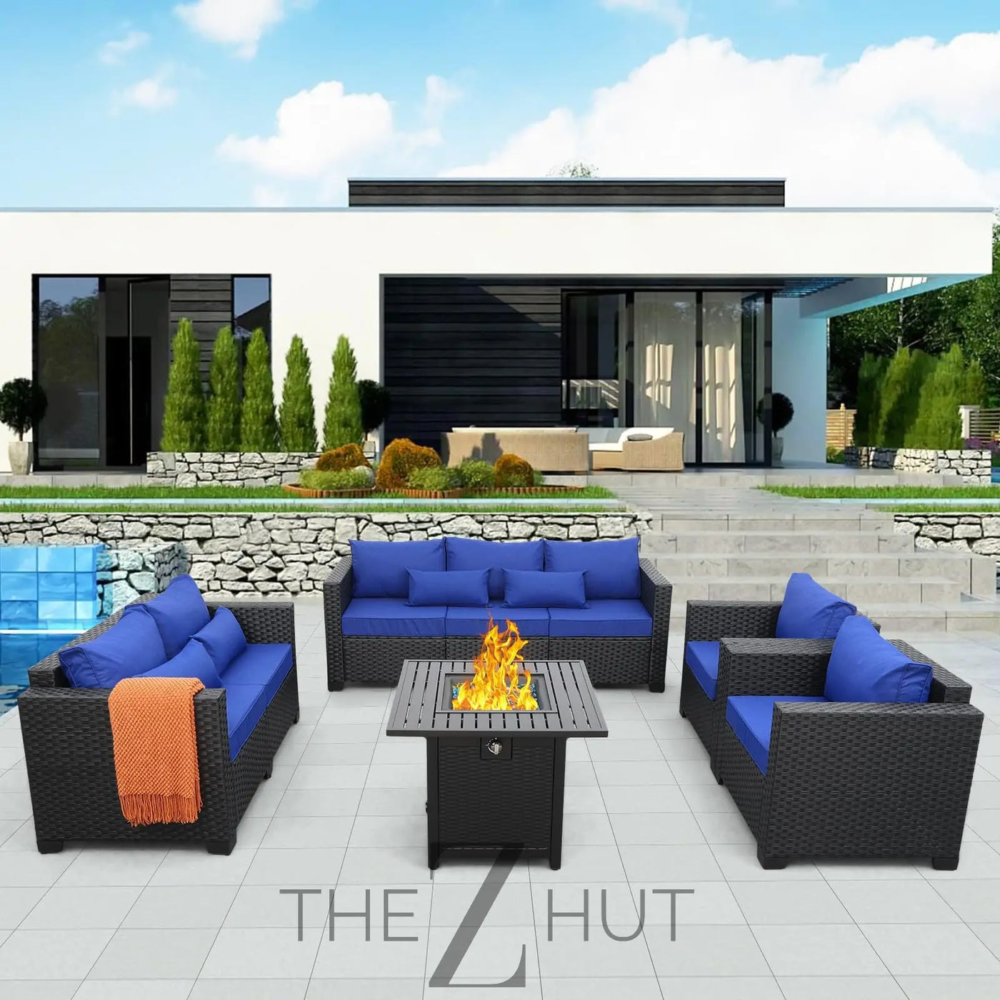 Rattaner 5-Piece Patio Furniture Sofa Set Outdoor Wicker Sectional Couch with Storage Table Non-Slip Cushions Furniture Covers, Grey THE Z HUT