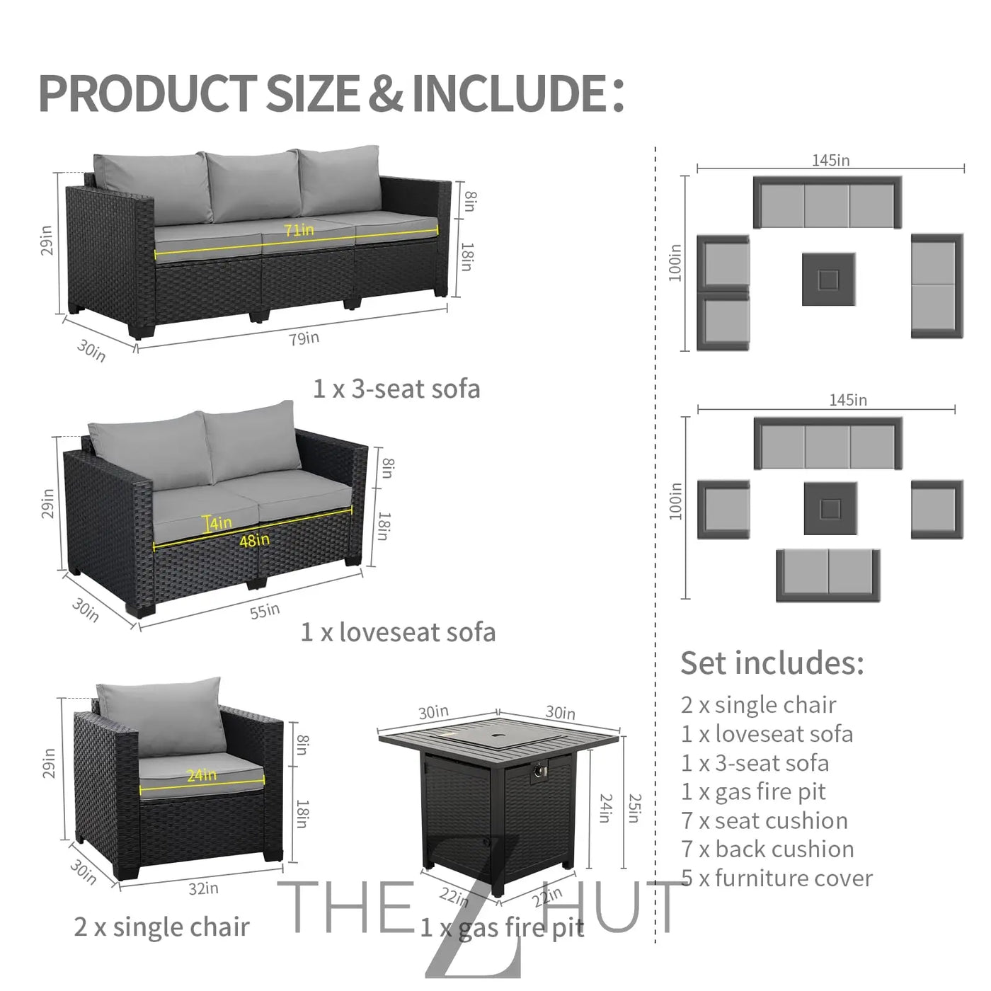 Rattaner 5-Piece Patio Furniture Sofa Set Outdoor Wicker Sectional Couch with Storage Table Non-Slip Cushions Furniture Covers, Grey THE Z HUT