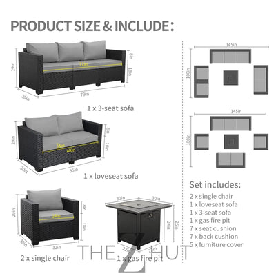 Rattaner 5-Piece Patio Furniture Sofa Set Outdoor Wicker Sectional Couch with Storage Table Non-Slip Cushions Furniture Covers, Grey THE Z HUT