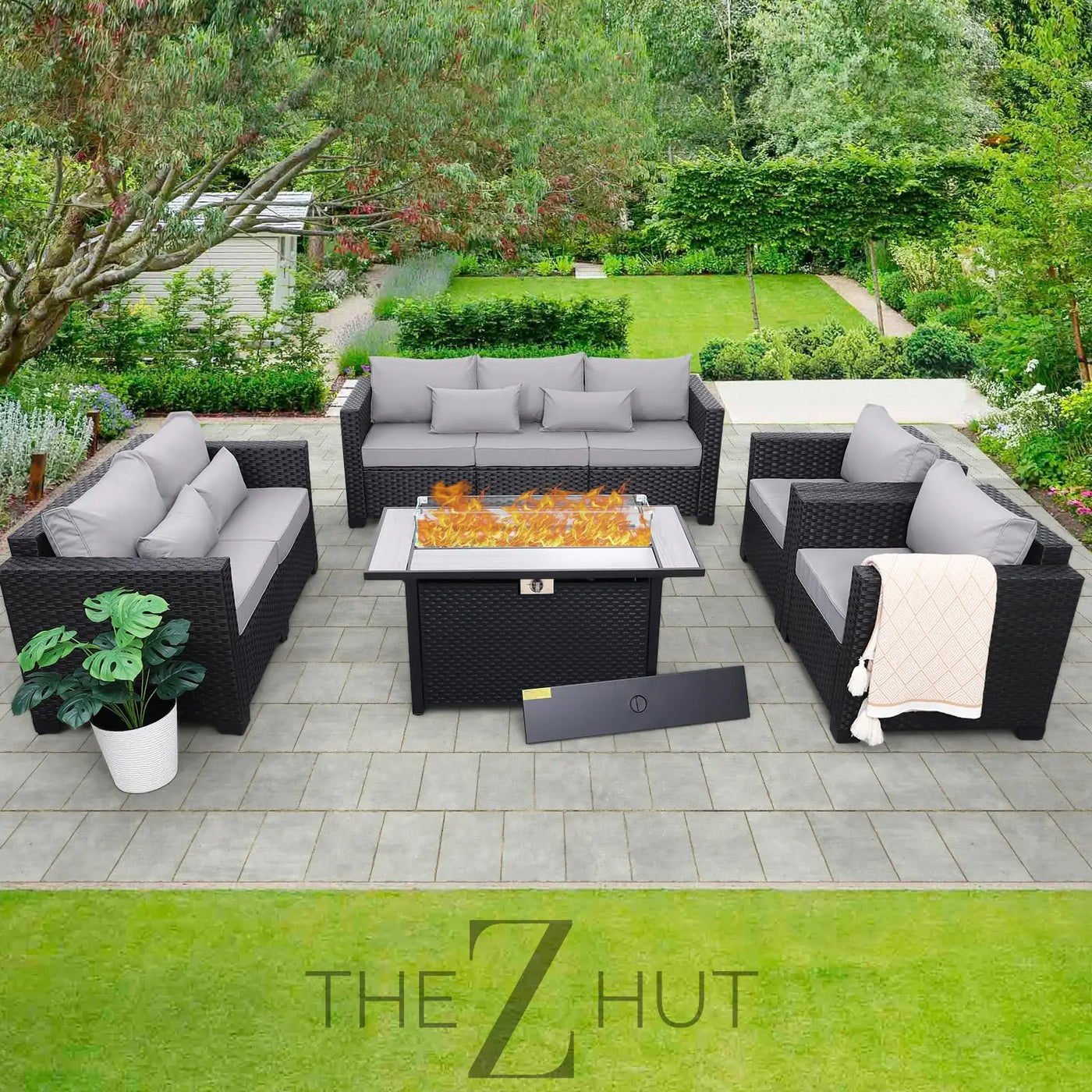 Rattaner 5-Piece Patio Furniture Sofa Set Outdoor Wicker Sectional Couch with Storage Table Non-Slip Cushions Furniture Covers, Grey THE Z HUT