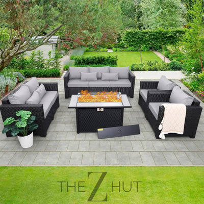 Rattaner 5-Piece Patio Furniture Sofa Set Outdoor Wicker Sectional Couch with Storage Table Non-Slip Cushions Furniture Covers, Grey THE Z HUT