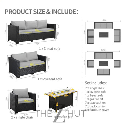 Rattaner 5-Piece Patio Furniture Sofa Set Outdoor Wicker Sectional Couch with Storage Table Non-Slip Cushions Furniture Covers, Grey THE Z HUT