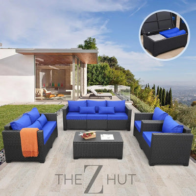 Rattaner 5-Piece Patio Furniture Sofa Set Outdoor Wicker Sectional Couch with Storage Table Non-Slip Cushions Furniture Covers, Grey THE Z HUT