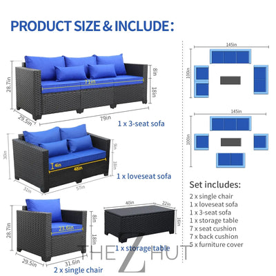 Rattaner 5-Piece Patio Furniture Sofa Set Outdoor Wicker Sectional Couch with Storage Table Non-Slip Cushions Furniture Covers, Grey THE Z HUT