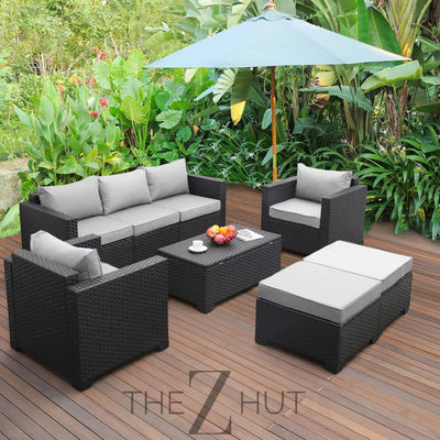 Rattaner Patio Wicker Furniture Set 6 Pieces Outdoor HDPE Wicker Conversation Couch Sectional Chair Sofa Set with Grey Cushions THE Z HUT
