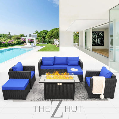 Rattaner Patio Wicker Furniture Set 6 Pieces Outdoor HDPE Wicker Conversation Couch Sectional Chair Sofa Set with Grey Cushions THE Z HUT