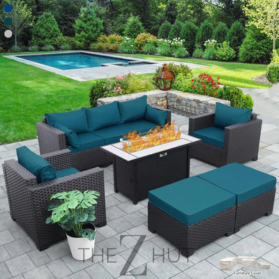 Rattaner Patio Wicker Furniture Set 6 Pieces Outdoor HDPE Wicker Conversation Couch Sectional Chair Sofa Set with Grey Cushions THE Z HUT