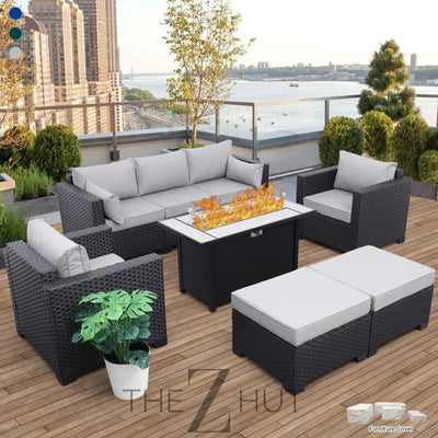 Rattaner Patio Wicker Furniture Set 6 Pieces Outdoor HDPE Wicker Conversation Couch Sectional Chair Sofa Set with Grey Cushions THE Z HUT